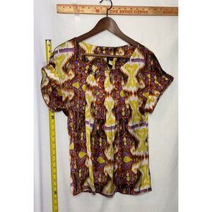 Essentials by Milano Women's Multicolor Ikat Print Short Sleeve Top Size L